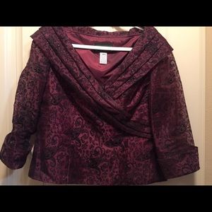 Portrait collar surplice blouse in merlot.